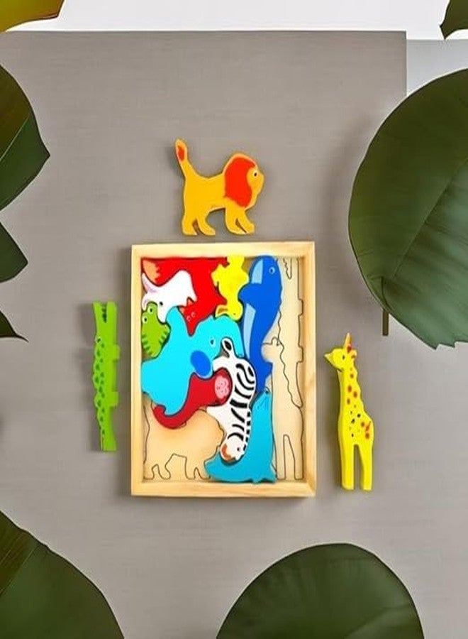 SubiMouIQ Montessori Wooden Puzzle Trays, Educational Playset, Early Educational || Educational & Birthday Gift Set (Age 3 Years and UP) (Animal) - Image 4